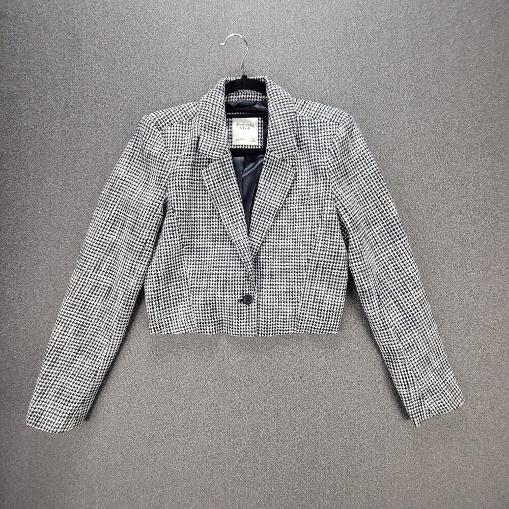 Abercrombie Fitch XS Black White Houndstooth Crop Blazer Boxy Y2K 90s